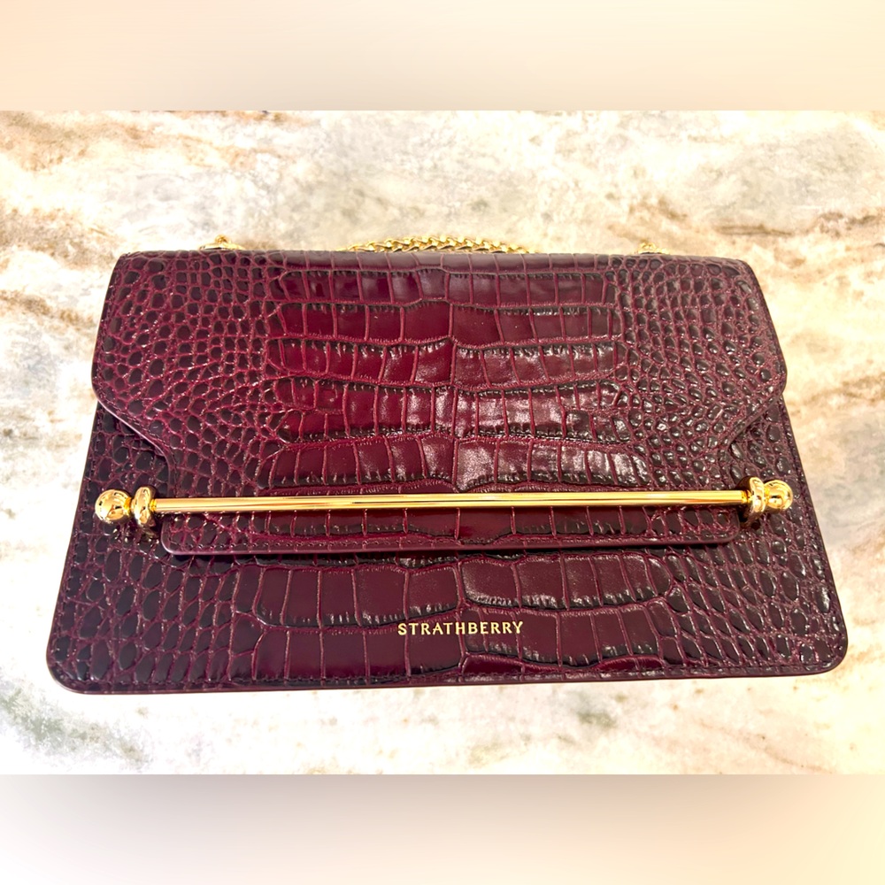 Strathberry East West Croc in Burgundy